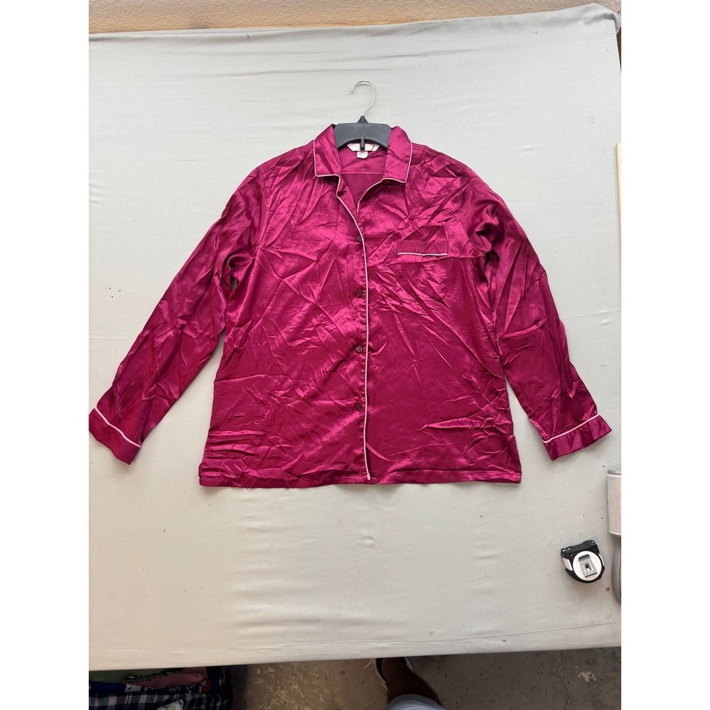 Victorias Secret Angel Satin Pajama Top Magenta Pink Button Down Long Sleeve M